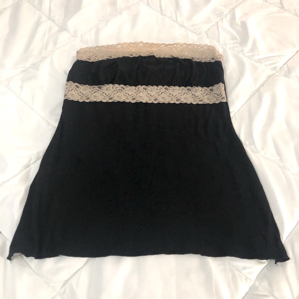 ADD ON ONLY Black strapless top with cream lace